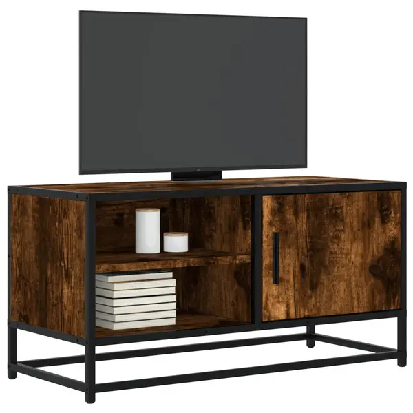 Gossi dulap tv stejar fumuriu, 80x34,5x40 cm, lemn prelucrat si metal
