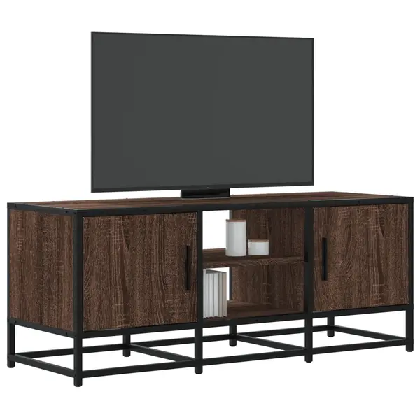 Gossi dulap tv, stejar maro, 100x35x41 cm, lemn prelucrat si metal