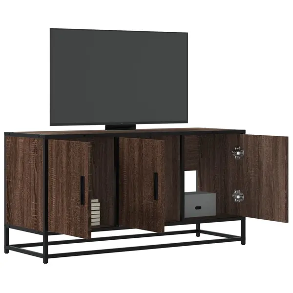 Gossi dulap tv stejar maro, 100x35x50 cm lemn prelucrat si metal