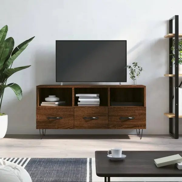 Gossi dulap tv stejar maro 102x36x50 cm, lemn prelucrat