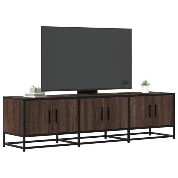 Gossi dulap tv, stejar maro, 150x35x41 cm, lemn prelucrat si metal