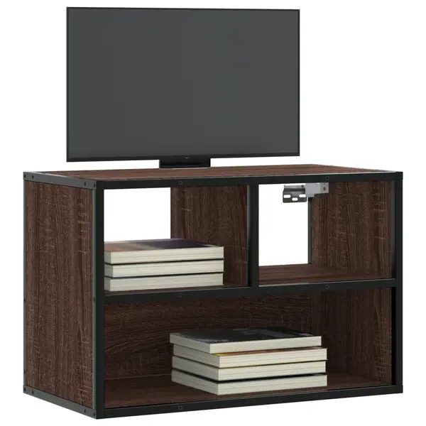 Gossi dulap tv, stejar maro, 60x31x39,5 cm, lemn prelucrat si metal