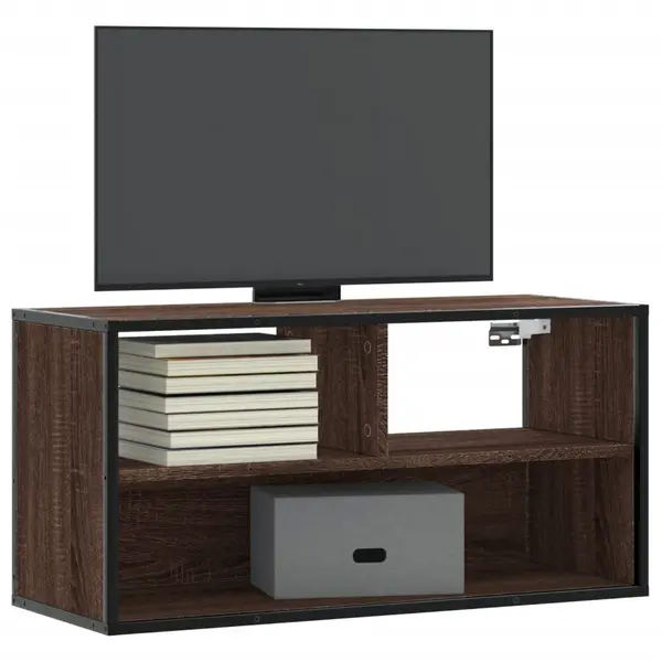Gossi dulap tv, stejar maro, 80x31x39,5 cm, lemn prelucrat si metal