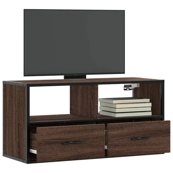 Gossi dulap tv, stejar maro, 80x31x39,5 cm, lemn prelucrat si metal
