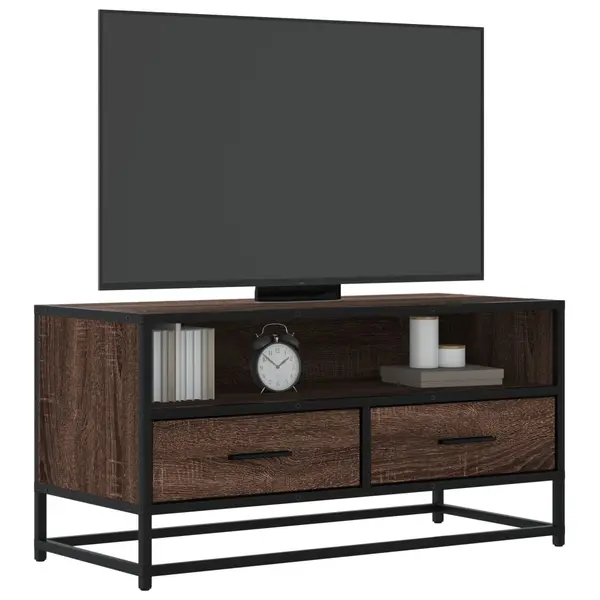 Gossi dulap tv, stejar maro, 80x34,5x40 cm, lemn prelucrat si metal