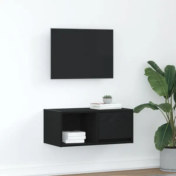 Gossi dulap tv stejar negru 60x31x25,5 cm lemn prelucrat