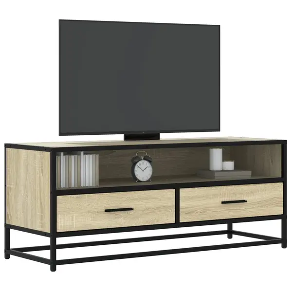 Gossi dulap tv stejar sonoma, 100x34,5x40 cm, lemn prelucrat si metal