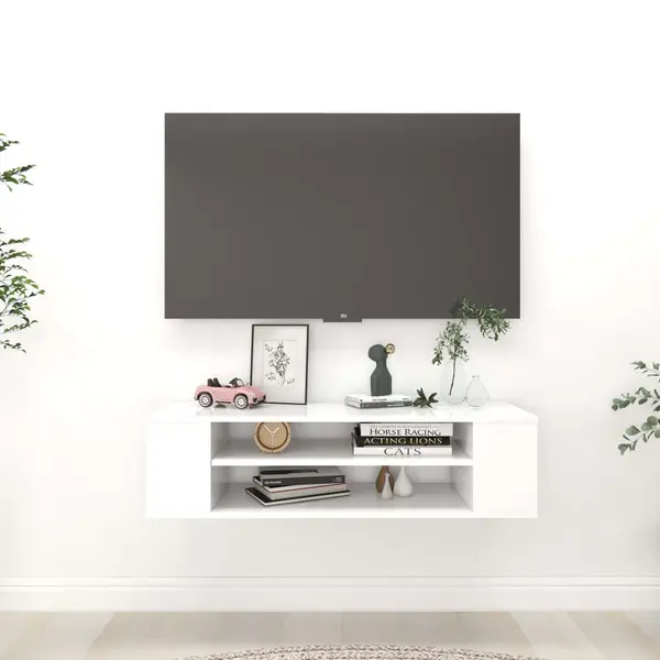 Gossi dulap tv suspendat, alb, 100x30x26,5 cm, lemn prelucrat