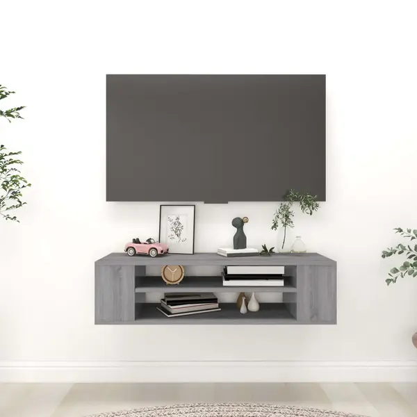Gossi dulap tv suspendat, gri sonoma, 100x30x26,5 cm, lemn prelucrat