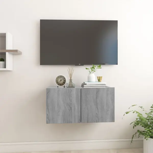 Gossi dulap tv suspendat, gri sonoma, 60x30x30 cm, lemn prelucrat