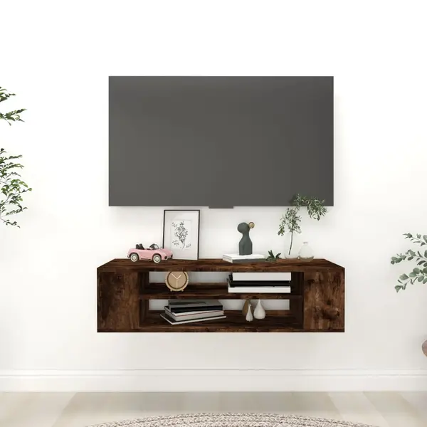 Gossi dulap tv suspendat, stejar fumuriu 100x30x26,5 cm lemn compozit