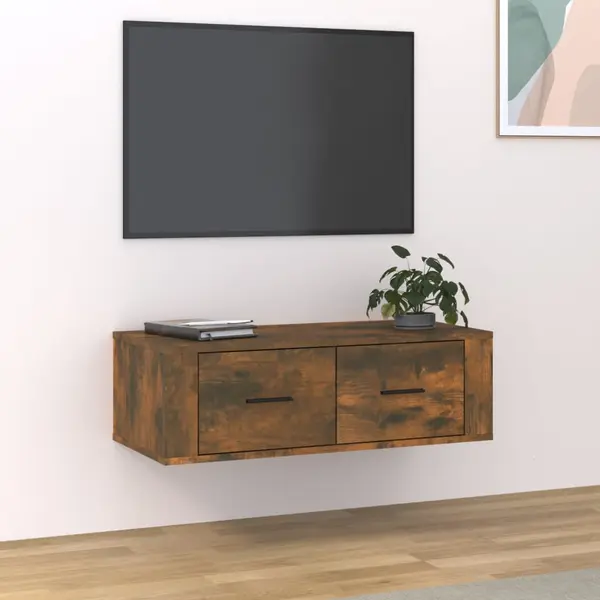 Gossi dulap tv suspendat, stejar fumuriu, 80x36x25 cm, lemn compozit