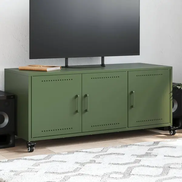 Gossi dulap tv, verde masliniu, 100,5x39x43,5cm, otel laminat la rece