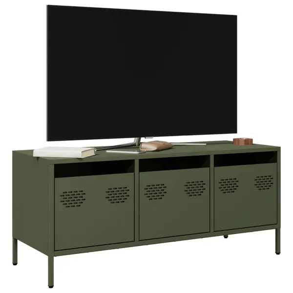 Gossi dulap tv, verde masliniu, 101,5x39x43,5cm, otel laminat la rece