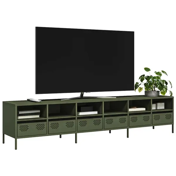 Gossi dulap tv, verde masliniu, 202x39x43,5 cm, otel laminat la rece