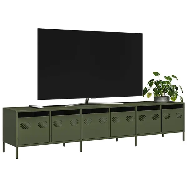 Gossi dulap tv, verde masliniu, 202x39x43,5 cm, otel laminat la rece