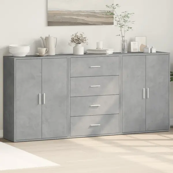 Gossi dulapuri, 3 buc., gri beton, 60x31x84 cm, lemn prelucrat