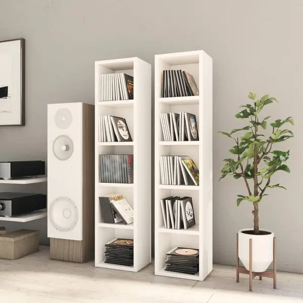 Gossi dulapuri cd-uri, 2 buc., alb, 21x16x93,5 cm, lemn prelucrat