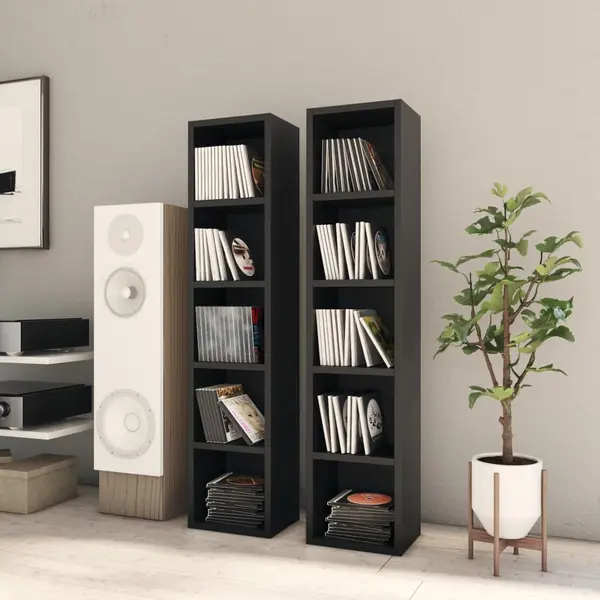 Gossi dulapuri cd-uri, 2 buc., negru, 21x16x93,5 cm, lemn prelucrat