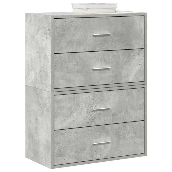 Gossi dulapuri cu 2 sertare 2 buc beton gri 60x31x40cm lemn prelucrat