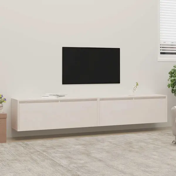 Gossi dulapuri de perete 2 buc., alb, 100x30x35 cm, lemn masiv de pin