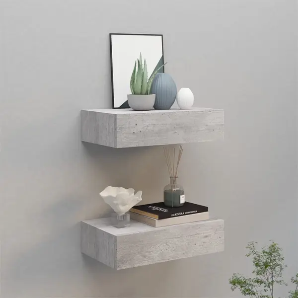 Gossi dulapuri de perete cu sertar 2 buc. gri beton 40x23,5x10 cm mdf