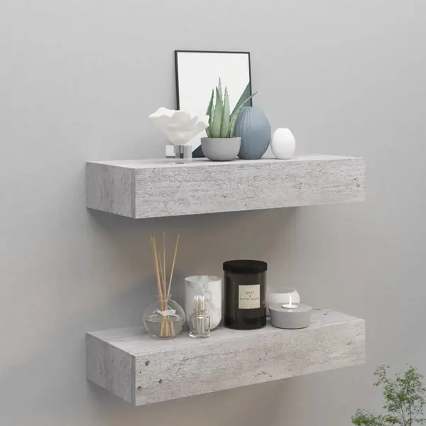 Gossi dulapuri de perete cu sertar 2 buc. gri beton 60x23,5x10 cm mdf