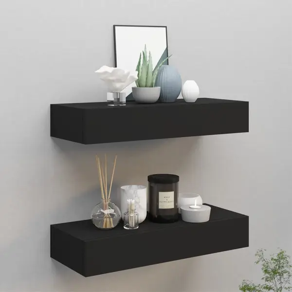 Gossi dulapuri de perete cu sertare 2 buc. negru 60x23,5x10 cm mdf