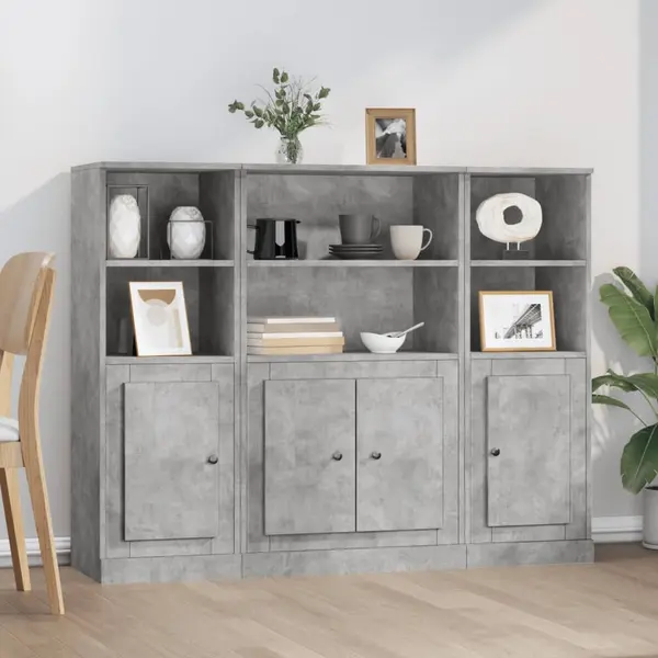 Gossi dulapuri inalte, 3 buc., gri beton, lemn prelucrat