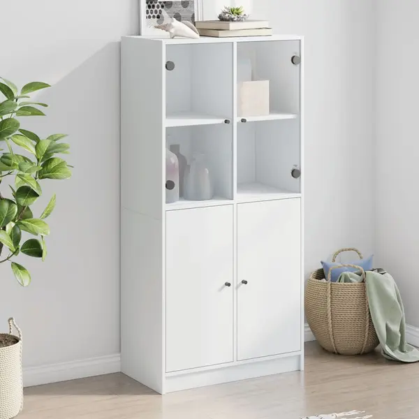 Gossi dulapuri inalte cu usi, alb, 68x37x142 cm, lemn prelucrat