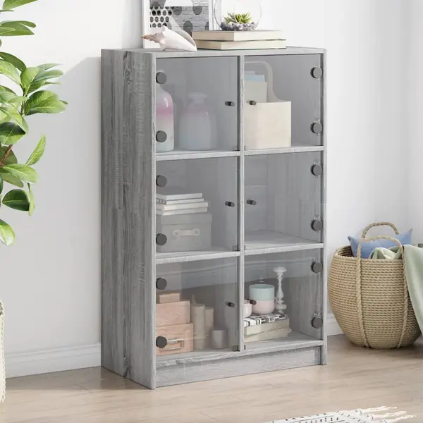 Gossi dulapuri inalte cu usi, gri sonoma, 68x37x109cm, lemn prelucrat