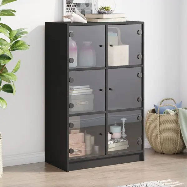Gossi dulapuri inalte cu usi, negru, 68x37x109 cm, lemn prelucrat
