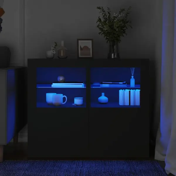Gossi dulapuri laterale cu lumini led 2 buc. negru lemn prelucrat