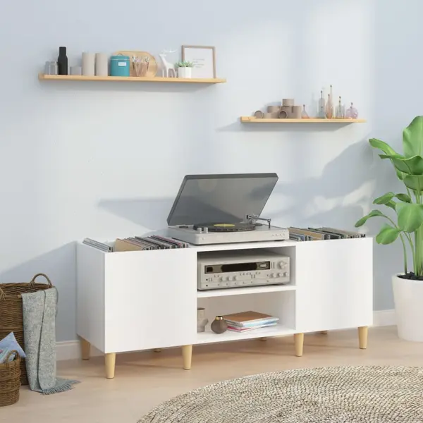 Gossi dulapuri pentru discuri alb lucios 121x38x48 cm, lemn prelucrat