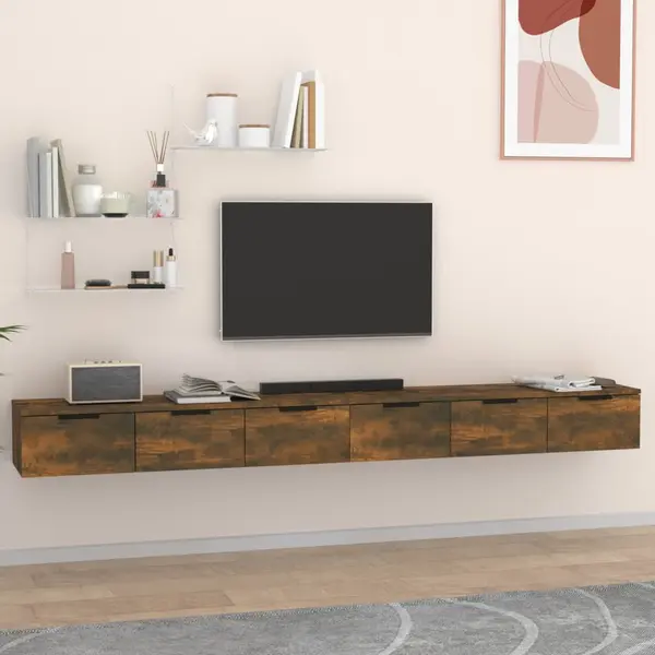 Gossi dulapuri perete 2 buc stejar afumat 102x30x20 cm lemn prelucrat