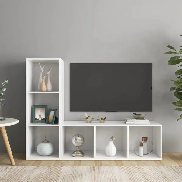 Gossi dulapuri tv, 2 buc., alb, 107x35x37 cm, lemn prelucrat