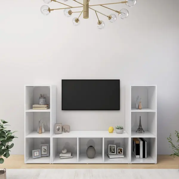 Gossi dulapuri tv, 2 buc., alb, 107x35x37 cm, lemn prelucrat