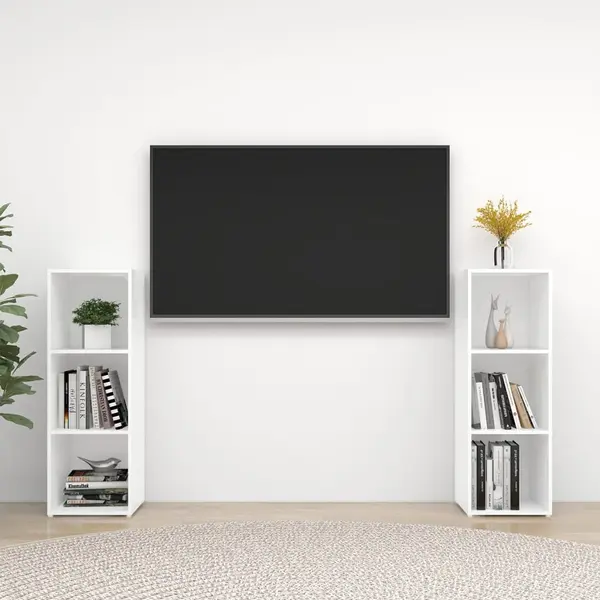 Gossi dulapuri tv, 2 buc., alb, 107x35x37 cm, lemn prelucrat