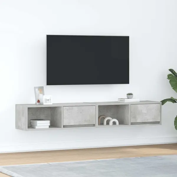 Gossi dulapuri tv 2 buc beton gri 80x31x25,5 cm lemn prelucrat