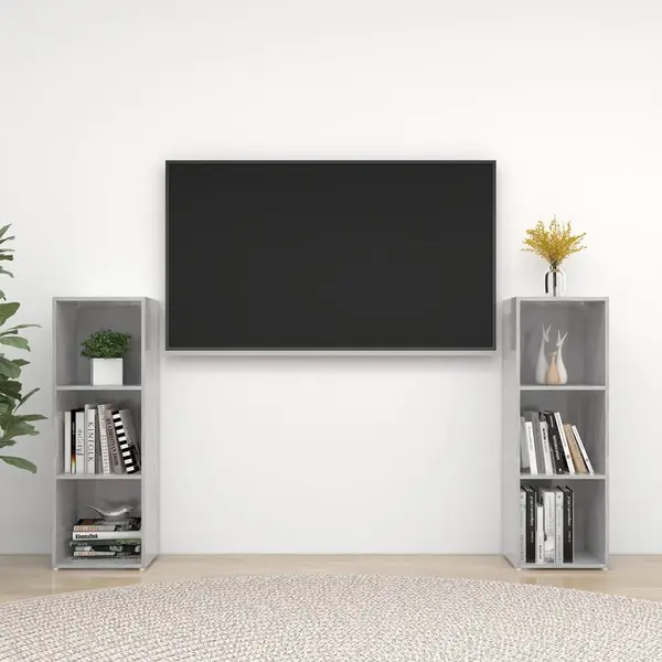 Gossi dulapuri tv, 2 buc., gri beton, 107x35x37 cm, lemn prelucrat