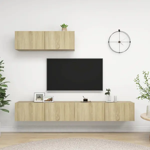 Gossi dulapuri tv, 3 buc., stejar sonoma, lemn prelucrat