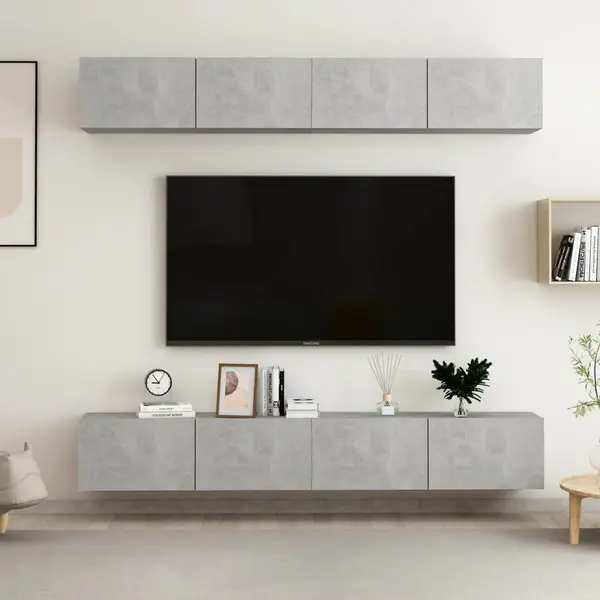 Gossi dulapuri tv, 4 buc, gri beton, 100x30x30 cm, lemn prelucrat