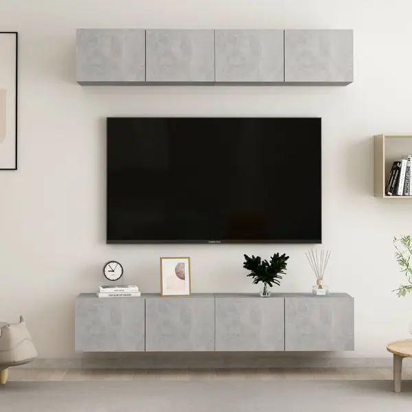 Gossi dulapuri tv, 4 buc., gri beton, 80x30x30 cm, lemn prelucrat