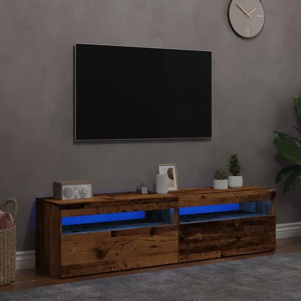 Gossi dulapuri tv cu lumini led, 2 buc., lemn vechi, lemn prelucrat