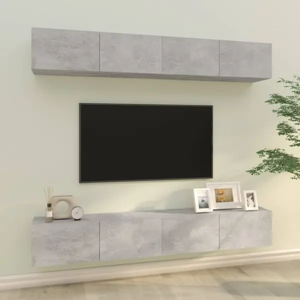 Gossi dulapuri tv de perete, 4 buc, gri beton, 100x30x30 cm