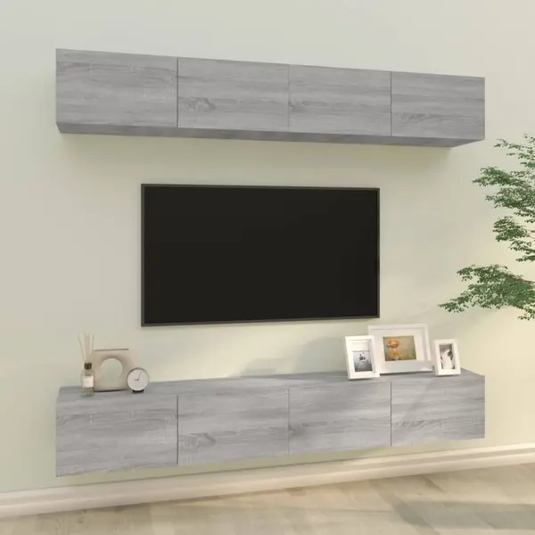 Gossi dulapuri tv de perete, 4 buc, gri sonoma, 100x30x30 cm