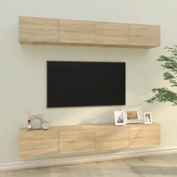 Gossi dulapuri tv de perete, 4 buc, stejar sonoma, 100x30x30 cm