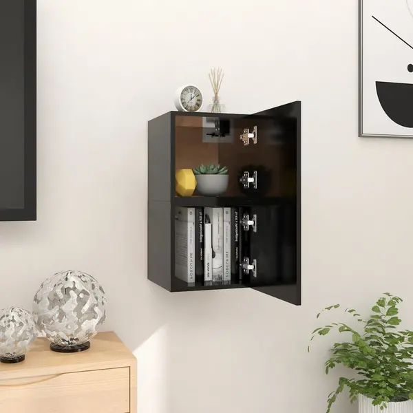 Gossi dulapuri tv montaj pe perete, 2 buc., negru, 30,5x30x30 cm