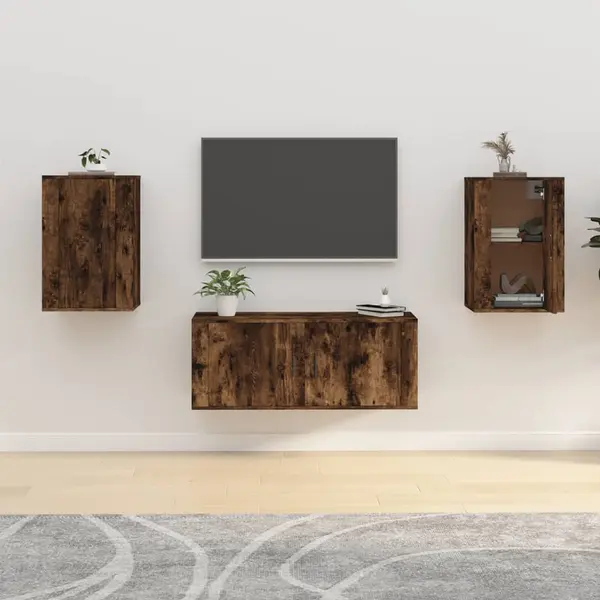 Gossi dulapuri tv montaj pe perete 2 buc stejar fumuriu 40x34,5x60 cm