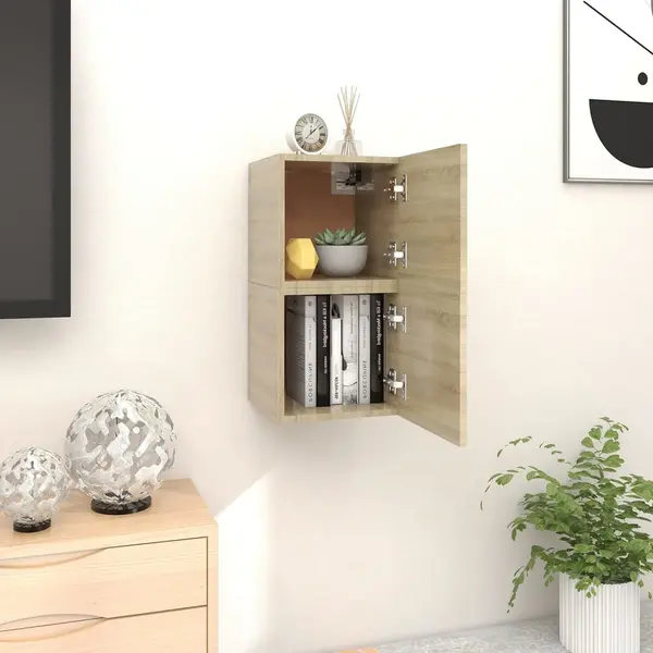 Gossi dulapuri tv montaj pe perete 2 buc. stejar sonoma 30,5x30x30 cm